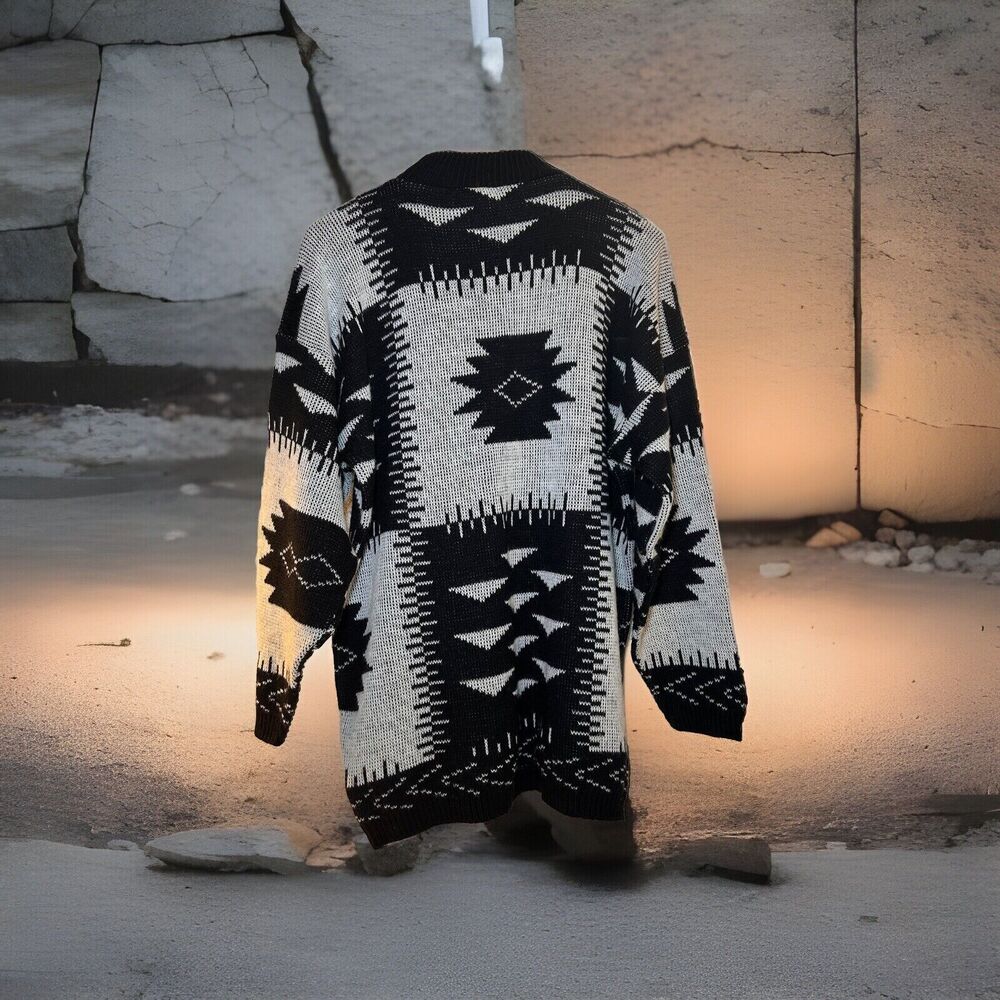 Vntg 90s Large American Pride Sweater Acrylic Aztec Print Unisex Made In USA